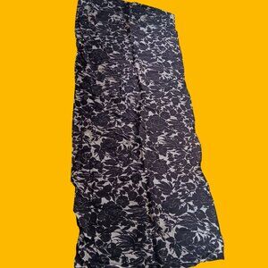 Vintage 1950's Neck Scarf 44x17" Black Floral Nylon Granny Church Night Glam